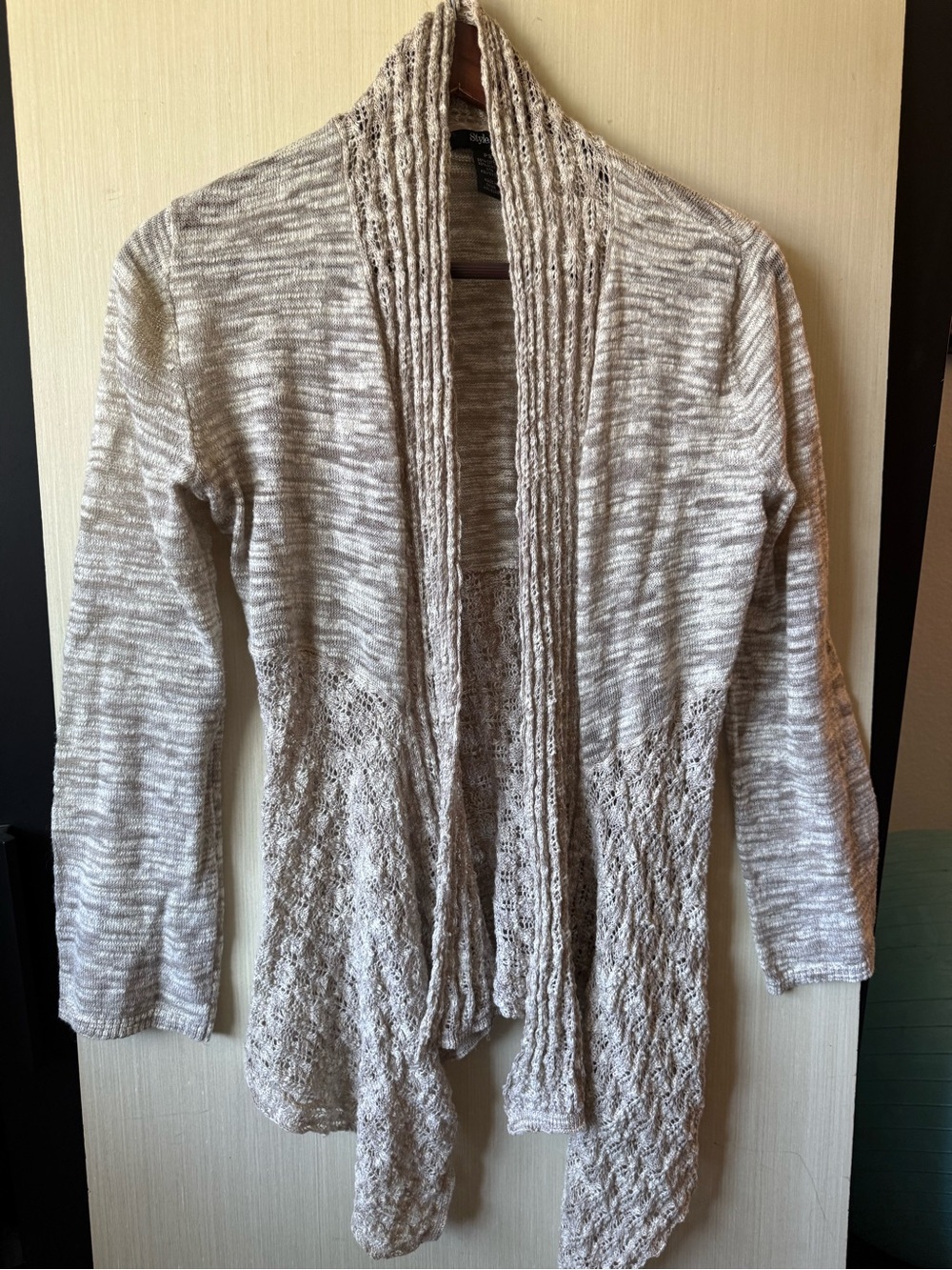 Style & Co. Open-Front Marled Cream Cardigan